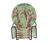Porta Vasos - Set di 6 sottobicchieri e supporto per bevande, motivo: giraffa con la pace sulla terra, colore: verde