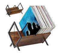 Porta Vinili, 40 x 22 x 30,5 cm Supporto per Dischi in Vinile in Ferro e Legno Massello con Divisorio Regolabile Organizer per CD Album Libri e Fascicoli con Design Aperto per Amanti Della Musica