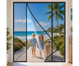 Porta Zanzariera Magnetica Doppia 155x250cm Accesso mani libere per un utilizzo comodo e pratico per ampie aperture verso il giardino e uscite sul retro della casa Nero