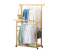 Portaabiti doppio in bambù con ripiani, elegante organizer su ruote, per ingressi e camere da letto, elegante soluzione per riporre la casa