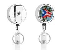 Portabadge con bandiera del Porto Rico, rana, palme, porta badge da infermiera, bobina retrattile in metallo resistente, con cordino in nylon da 68,1 cm, targhette divertenti per insegnanti
