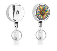 Portabadge con bobina retrattile a forma di girasole, portachiavi con clip in metallo resistente, con corda di nylon da 68,1 cm, divertente targhetta per nome, per insegnanti, infermiere, dottori