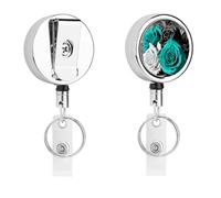 Portabadge con rose nere bianche e grigie, con bobina retrattile per badge, portachiavi in metallo resistente, con corda di nylon da 68,1 cm, etichette divertenti per nome, per insegnanti, infermiere