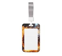 Portabadge con scritta "Basketball On Fire and Water Flame Splashing". Materiale ABS resistente, display trasparente per documenti, adatto per ufficio, eventi, riunioni, facile identificazione.