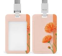 Portabadge minimalista con fiori di calendula su sfondo arancione, clip retrattile, porta carte di credito, nome, badge per lavoro, ufficio, dottore, infermiere