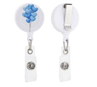 Portabadge retrattile a forma di bouquet di palloncini a forma di cuore blu pastello ad acquerello con clip per carta d'identità per dottore, infermiere, studenti, impiegati