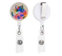 Portabadge retrattile a forma di gatti colorati, con clip per documenti d'identità e portachiavi, porta badge identificativo, clip per badge, per impiegati, dottori, infermieri