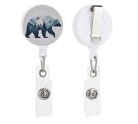 Portabadge retrattile a forma di orso geometrico, con bobina e clip, per dottore, infermiere, studenti, impiegati in ufficio