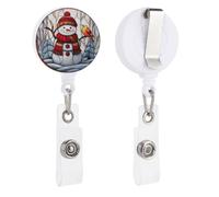 Portabadge retrattile a forma di vetro colorato di un simpatico pupazzo di neve e uccellino, con bobina e clip, per dottore, infermiere, studenti, impiegati