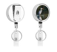 Portabadge retrattile con stampa di airone grigio, grazioso porta badge infermieristico con robusta clip a coccodrillo portachiavi per infermieri, insegnanti, ufficio, lavoro, donne, regali