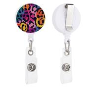 Portabadge retrattile con stampa leopardata tropicale a colori con bobina porta badge per dottori, infermieri, studenti, impiegati