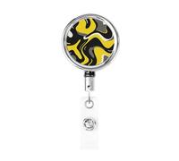 Portabadge retrattile in metallo, colore giallo, grigio, nero, con curve organiche, forme fluide, porta badge rotante per badge, portachiavi, per infermieri, medici, insegnanti, ufficio