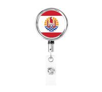Portabadge retrattile in metallo, con bandiera della Polinesia francese, porta badge rotante da appendere per infermieri, medici, insegnanti, ufficio