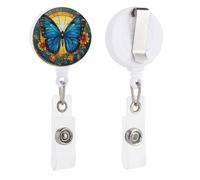 Portabadge retrattile, in vetro colorato, a forma di farfalla, con ali aperte, per dottori, infermieri, studenti, impiegati