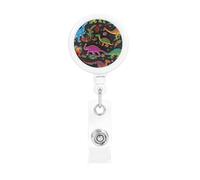 Portabadge retrattili a forma di dinosauro in stile cartone animato, resistenti, retrattili, con clip per cintura, clip per badge identificativo, portachiavi, porta carte d'identità, per infermiere