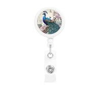 Portabadge retrattili floreali con pavone, resistenti, retrattili, con clip per cintura, clip per badge identificativo, portachiavi, porta carte d'identità, per infermiere, insegnanti, forniture per