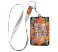 Portabadge verticale Boho Mandala fiore e scheletro umano con cordino e capacità di 3 carte d'identità porta carte d'identità verticale per ufficio, ospedale e patente di guida