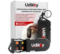 Portabatterie per Batterie Apparecchi Acustici Tipo 10 13 312 con 6 Alloggi PR41 PR48 PR70 - UdiKey Apertura Rapida Chiusura Sicura Scocca Antiurto - Portachiavi 36x85x16mm - Portatile Viaggi e Lavoro