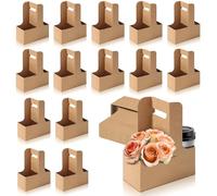 Portabevande In Carta Kraft,Portabevande Con Manico Marrone,Portabicchieri In Carta Kraft,Portabicchieri per Bevande Calde O Fredde,Servizio di Consegna di Cibo,17.5 * 8 * 22.5cm,15 Pezzi