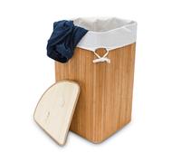 Relaxdays Cesta Porta-Biancheria Angolare in Bambù, 60 l Pieghevole con Coperchio Sacco, 65,5x49,5x37 cm, Legno Naturale