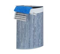 Relaxdays, 65,5x49,5x37 cm, Grigio Cesta Porta-Biancheria Angolare in bambù, 60 l, Pieghevole, con Coperchio, Sacco