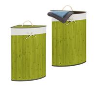 Portabiancheria in bambù Cesto porta biancheria angolare 60 L Verde Pieghevole