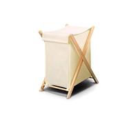 Portabiancheria Pieghevole in Legno Naturale e Stoffa Ecru 25L - Elegante e Salvaspazio