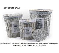 PORTABIANCHERIA VIMINI SET 3 Pezzi ovale con sacco estraibile coperchio