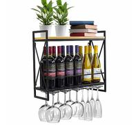 Portabicchiere industriali per il vino montate a parete, con 5 portabicchieri con stelo in metallo rustico appenditore per vino, portabottiglie a 2 livelli, portabicchiere multifunzionale