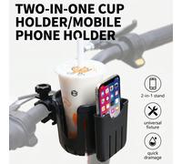 Portabicchieri 2-In-1 per bicicletta con supporto per telefono, fissaggio universale, organizer per bevande da manubrio, supporto per bottiglia d'acqua con drenaggio rapido, accessori per bicicletta, 