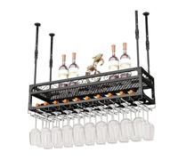 Portabicchieri da soffitto a soffitto appeso a testa in giù a casa | Scaffale per vino da appendere al bar di lusso, per bar, casa, cantina, nero opaco(100x30cm)