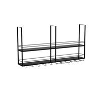 Portabicchieri Da Soffitto Con Luci, Portabottiglie Da Soffitto In Ferro A 2 Livelli, Decorazione For Bar E Caffè, Capacità Di Carico Di 150 Kg, For Calici, Bottiglie Di Vino(Black,80x30x80cm)