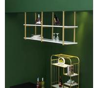 Portabicchieri da soffitto in oro, da appendere, con legno massello e metallo, per cucina, da parete, decorazione galleggiante (120 x 30 x 80 cm)