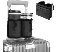 Portabicchieri da Viaggio per Bagagli, liberare Le Mani - Spazio per Due Drink - Si Adatta Rotolare Manici per Valigie - Regali di Volo Accessori per Viaggiatori nero Facile da Regolare.