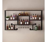 Portabicchieri da vino da appendere, stile rustico, da soffitto, per calici, montaggio a parete in metallo, con luci a LED, espositore a 3 livelli per bicchieri da vino
