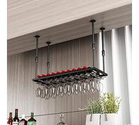 Portabicchieri da Vino Nero sospeso per Bar e ristoranti, Porta calici Regolabile in Altezza per cucine, Decorazione da soffitto, Dimensioni 100 cm x 30 cm