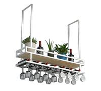 Portabicchieri da vino, portabottiglie rustico da soffitto, portabottiglie industriale sospeso a 2 livelli con ringhiera, portabottiglie a parete, per cucina da bar e ristorante (Colore: bia