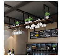 Portabicchieri da vino, portabottiglie rustico da soffitto, portabottiglie industriale sospeso con ringhiera, portabottiglie da parete a strato singolo, per cucina da bar e ristorante (color