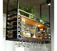 Portabicchieri da vino sospeso, portabottiglie da parete, mensola in metallo da soffitto con corrimano, portabottiglie e portabicchieri, portabottiglie per vino e calici per la casa, bar, sa