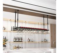 Portabicchieri da vino sospeso sotto il mobile, portabicchieri da vino da soffitto, portabottiglie da vino capovolto, mensola portaoggetti in vetro per bicchieri (nero) (dimensioni: 60 cm x