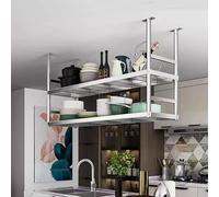 Portabicchieri Galleggiante in Acciaio Inox - Mensola da Parete a 2 Livelli per Cucina e pentole, portaoggetti da Appendere, portavasi (80x35x80cm)