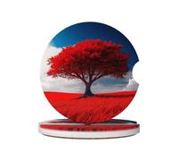 Portabicchieri per auto con stampa di alberi di prateria rossa fantasy, sottobicchieri in ceramica con base in sughero per casa, cucina, ufficio, feste, decorazioni da tavola, accessori per auto, conf