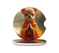 Portabicchieri per auto con stampa di chihuahua in meditazione a forma di foglia d'acero, sottobicchieri in ceramica con base in sughero, per casa, cucina, ufficio, feste, decorazioni da tavola, acces