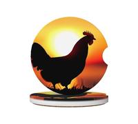 Portabicchieri per auto con stampa di pollo al tramonto, sottobicchieri in ceramica con base in sughero per casa, cucina, ufficio, feste, decorazioni per la tavola, accessori per auto, confezione da 2