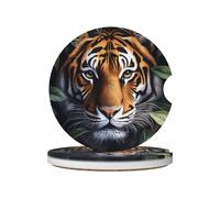 Portabicchieri per auto con stampa tigre della giungla, sottobicchieri in ceramica con base in sughero per casa, cucina, ufficio, feste, decorazioni per la tavola, accessori per auto, confezione da 2
