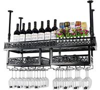 Portabicchieri per vino da bar retrò da appendere porta bicchieri da vino sottosopra portabottiglie da parete bar ristorante appeso portabicchieri decorazione nera 120 × 31 cm