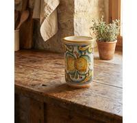 Portabicchieri piccolo in ceramica siciliana giallo e verde di santo stefano di camastra decorata a mano Limoni Art 18