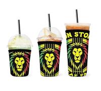 Portabicchieri riutilizzabile in neoprene con dipinto di leone Rasta e Reggae giamaicano, per bevande calde e fredde, con manicotto di conservazione del calore per la maggior parte delle forme di bic