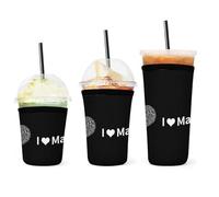 Portabicchieri riutilizzabile in neoprene nero con scritta "I Love Math Heart" per bevande calde e fredde, con manicotto per la conservazione del calore, adatto alla maggior parte delle forme di bicc