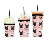 Portabicchieri riutilizzabile in neoprene per caffè freddo con scritta "I Love French Bulldogs", per bevande calde e fredde, con custodia termica per la maggior parte delle forme di bicchieri.